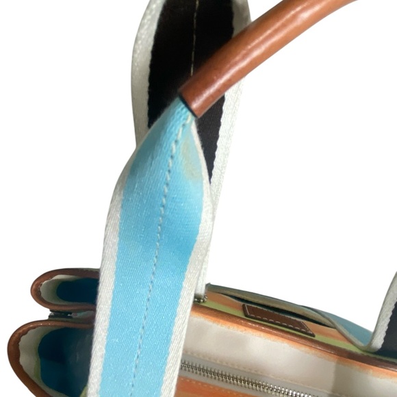 Coach Like New Hampton Leatherware Water Color Pastel Striped Canvas Tote - Picture 15 of 17